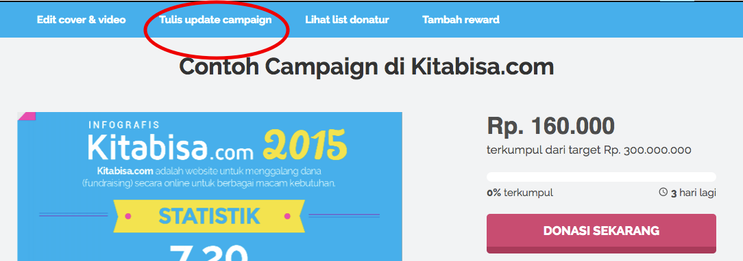 Contoh laporan atau update campaign di Kitabisa.com