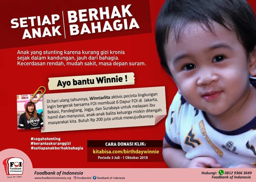 Berkolaborasi dengan Foodbank of Indonesia, Winnie Rayakan Ulang Tahun untuk Bantu Anak-anak Kurang Gizi